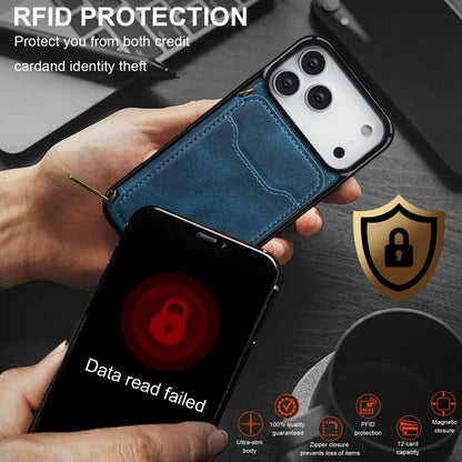 For iPhone 17 Pro Max LC.IMEEKE L6 Series Zipper Card Bag MagSafe Magnetic Phone Case(Blue) by LC.IMEEKE