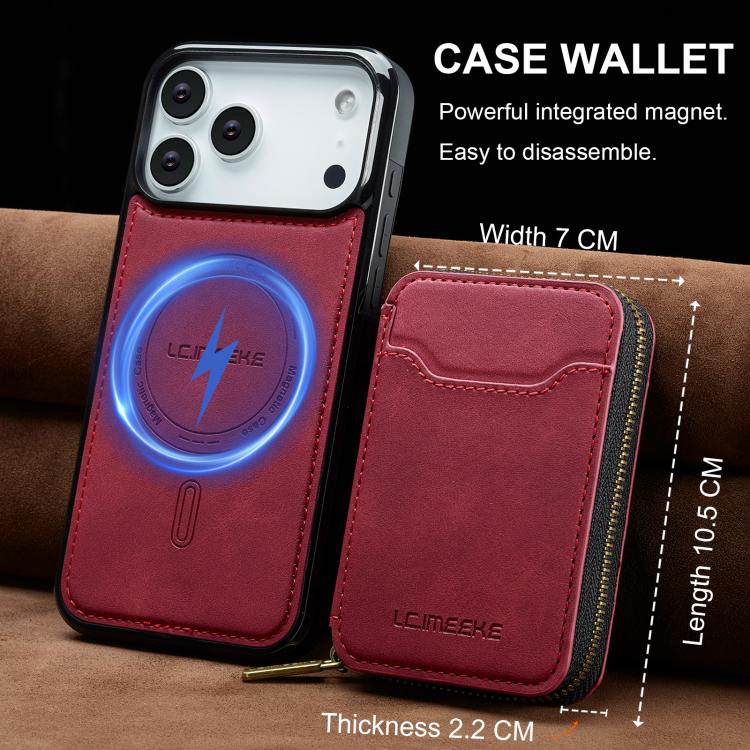For iPhone 17 Pro Max LC.IMEEKE L6 Series Zipper Card Bag MagSafe Magnetic Phone Case(Red) by LC.IMEEKE