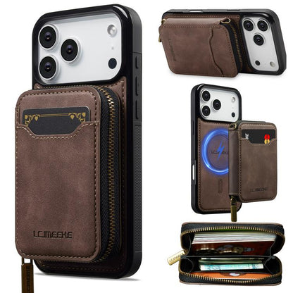 For iPhone 17 Pro Max LC.IMEEKE L6 Series Zipper Card Bag MagSafe Magnetic Phone Case(Coffee) by LC.IMEEKE