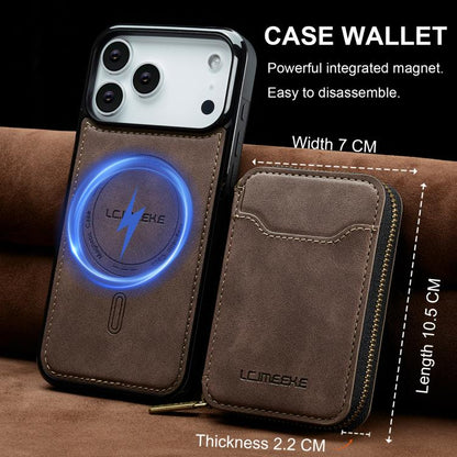 For iPhone 17 Pro Max LC.IMEEKE L6 Series Zipper Card Bag MagSafe Magnetic Phone Case(Coffee) by LC.IMEEKE