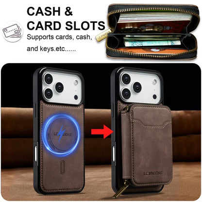 For iPhone 17 Pro Max LC.IMEEKE L6 Series Zipper Card Bag MagSafe Magnetic Phone Case(Coffee) by LC.IMEEKE