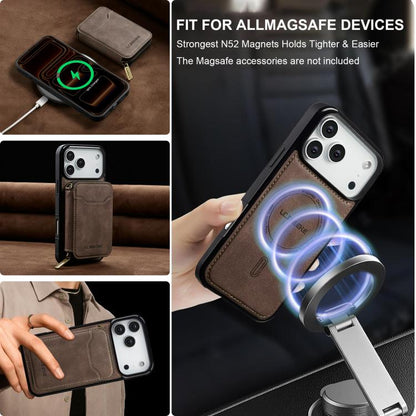 For iPhone 17 Pro Max LC.IMEEKE L6 Series Zipper Card Bag MagSafe Magnetic Phone Case(Coffee) by LC.IMEEKE