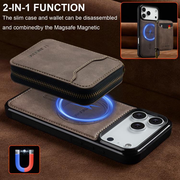 For iPhone 17 Pro Max LC.IMEEKE L6 Series Zipper Card Bag MagSafe Magnetic Phone Case(Coffee) by LC.IMEEKE