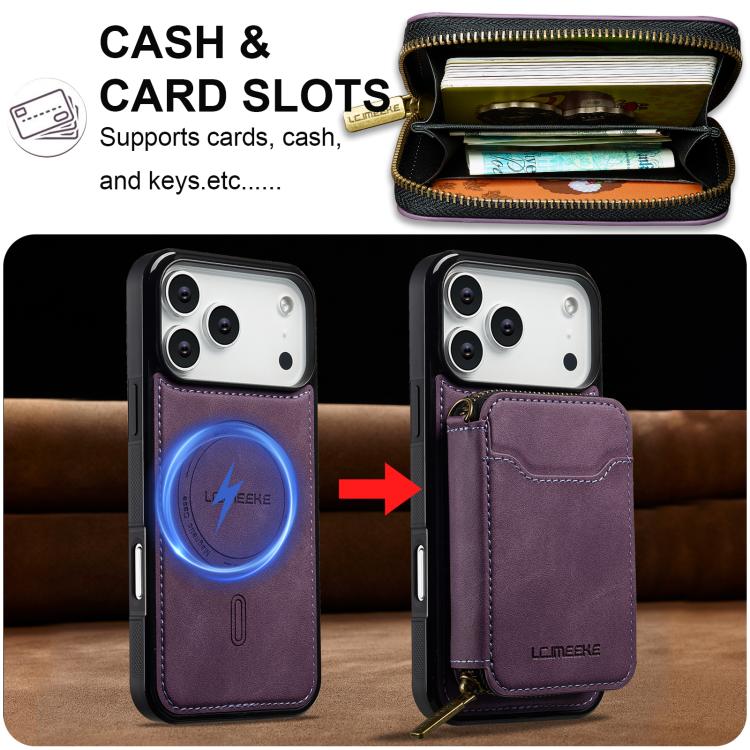 For iPhone 17 Pro LC.IMEEKE L6 Series Zipper Card Bag MagSafe Magnetic Phone Case(Purple) by LC.IMEEKE