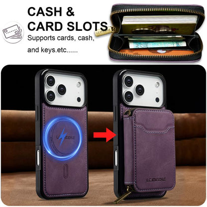 For iPhone 17 Pro LC.IMEEKE L6 Series Zipper Card Bag MagSafe Magnetic Phone Case(Purple) by LC.IMEEKE