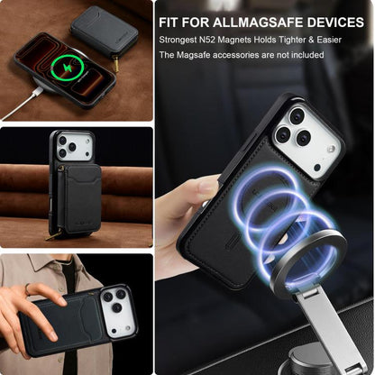 For iPhone 17 Pro LC.IMEEKE L6 Series Zipper Card Bag MagSafe Magnetic Phone Case(Black) by LC.IMEEKE