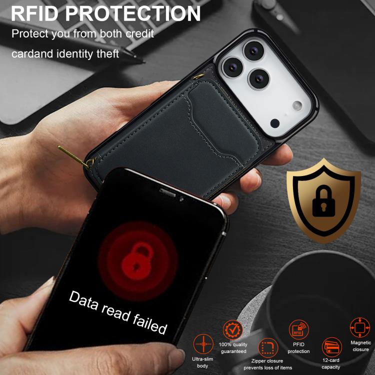 For iPhone 17 Pro LC.IMEEKE L6 Series Zipper Card Bag MagSafe Magnetic Phone Case(Black) by LC.IMEEKE