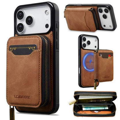 For iPhone 17 Pro LC.IMEEKE L6 Series Zipper Card Bag MagSafe Magnetic Phone Case(Brown) by LC.IMEEKE