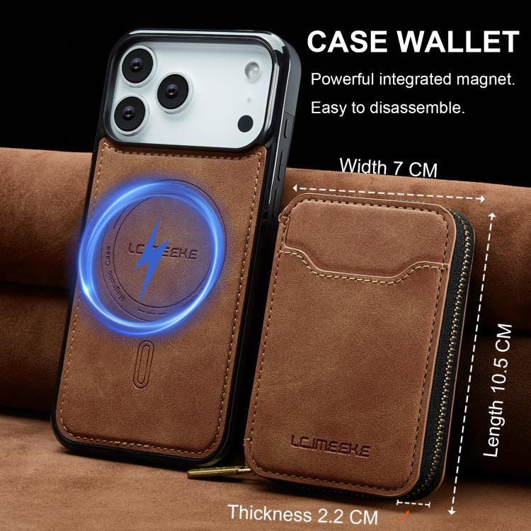 For iPhone 17 Pro LC.IMEEKE L6 Series Zipper Card Bag MagSafe Magnetic Phone Case(Brown) by LC.IMEEKE