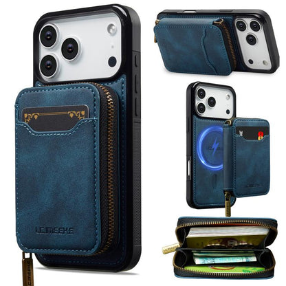 For iPhone 17 Pro LC.IMEEKE L6 Series Zipper Card Bag MagSafe Magnetic Phone Case(Blue) by LC.IMEEKE