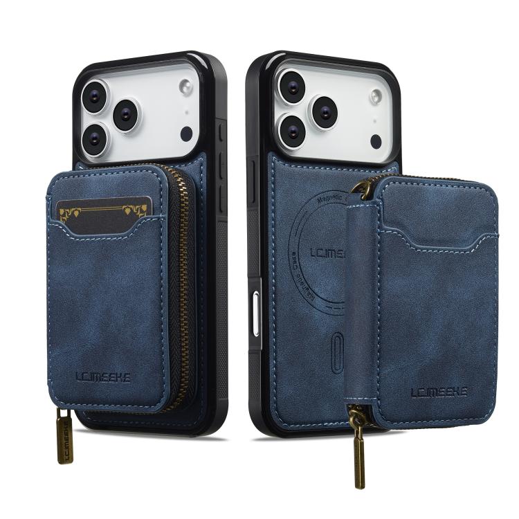 For iPhone 17 Pro LC.IMEEKE L6 Series Zipper Card Bag MagSafe Magnetic Phone Case(Blue) by LC.IMEEKE