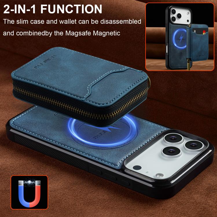 For iPhone 17 Pro LC.IMEEKE L6 Series Zipper Card Bag MagSafe Magnetic Phone Case(Blue) by LC.IMEEKE