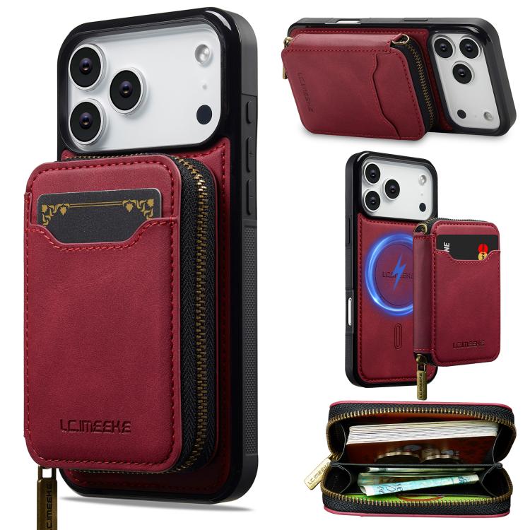 For iPhone 17 Pro LC.IMEEKE L6 Series Zipper Card Bag MagSafe Magnetic Phone Case(Red) by LC.IMEEKE