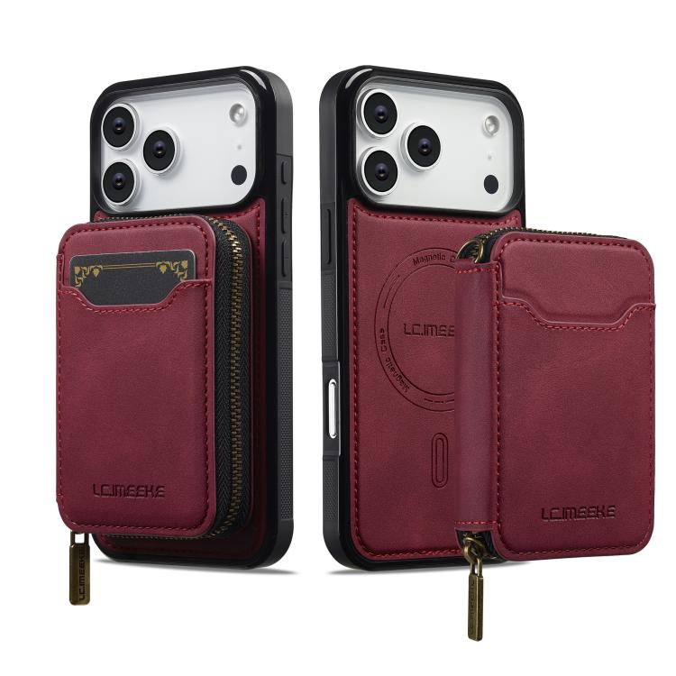 For iPhone 17 Pro LC.IMEEKE L6 Series Zipper Card Bag MagSafe Magnetic Phone Case(Red) by LC.IMEEKE