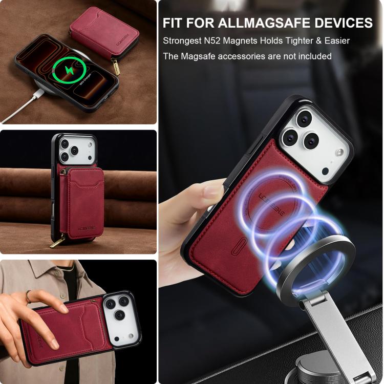 For iPhone 17 Pro LC.IMEEKE L6 Series Zipper Card Bag MagSafe Magnetic Phone Case(Red) by LC.IMEEKE