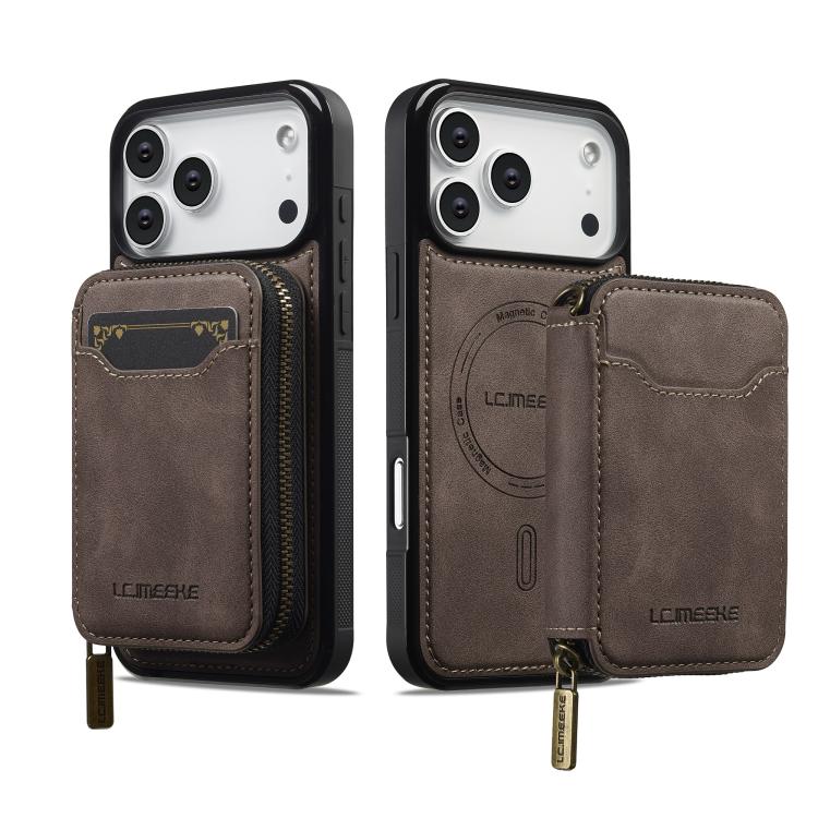 For iPhone 17 Pro LC.IMEEKE L6 Series Zipper Card Bag MagSafe Magnetic Phone Case(Coffee) by LC.IMEEKE