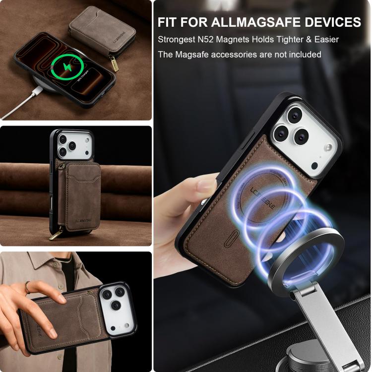 For iPhone 17 Pro LC.IMEEKE L6 Series Zipper Card Bag MagSafe Magnetic Phone Case(Coffee) by LC.IMEEKE