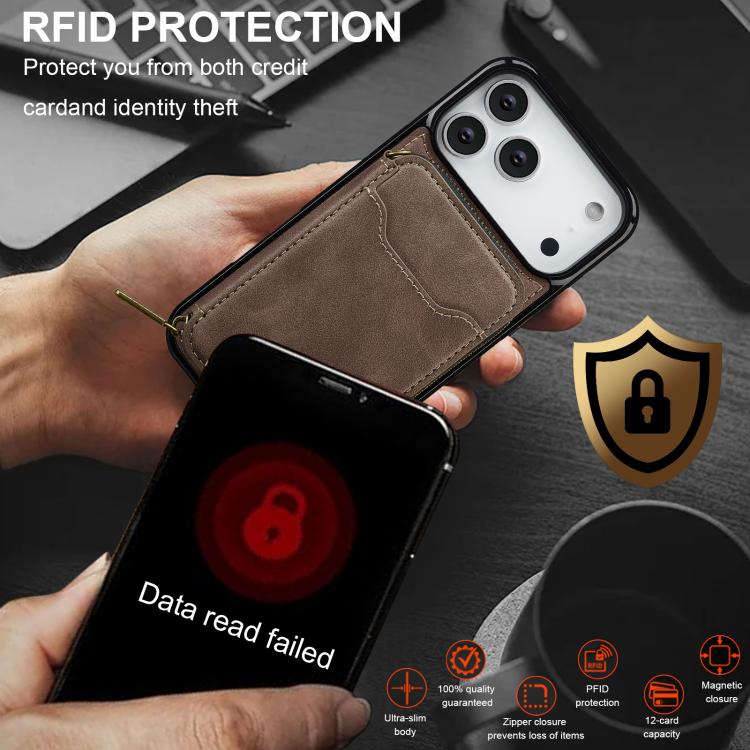 For iPhone 17 Pro LC.IMEEKE L6 Series Zipper Card Bag MagSafe Magnetic Phone Case(Coffee) by LC.IMEEKE