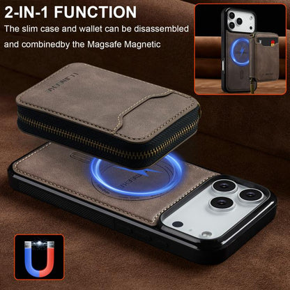 For iPhone 17 Pro LC.IMEEKE L6 Series Zipper Card Bag MagSafe Magnetic Phone Case(Coffee) by LC.IMEEKE