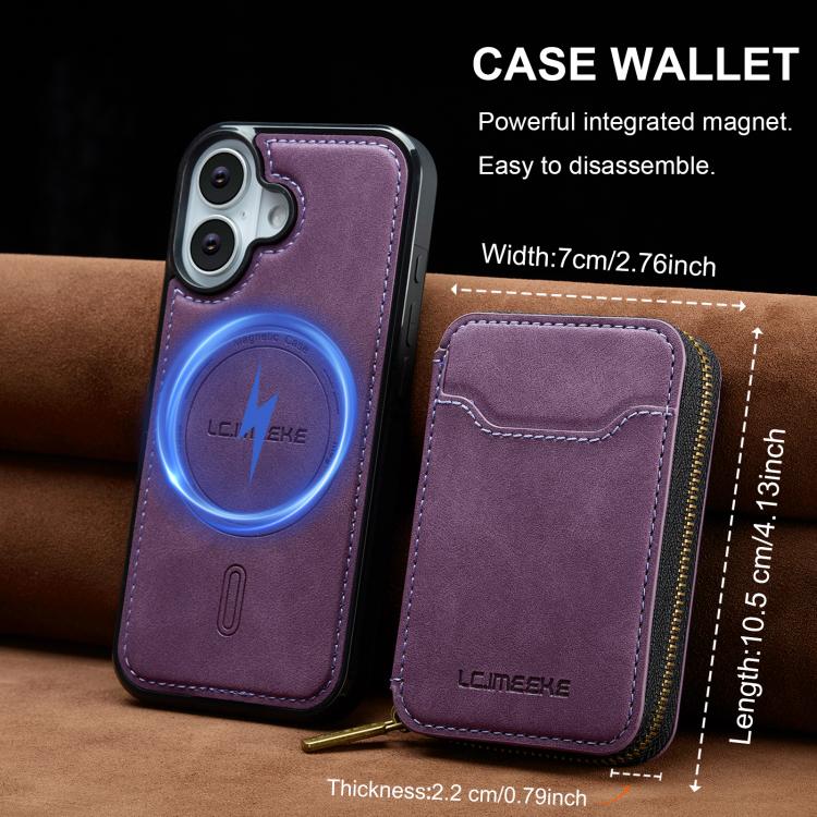 For iPhone 17 LC.IMEEKE L6 Series Zipper Card Bag MagSafe Magnetic Phone Case(Purple) by LC.IMEEKE