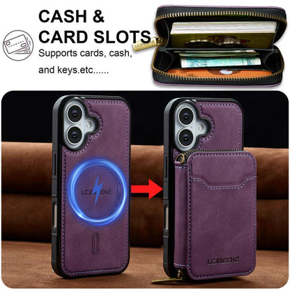 For iPhone 17 LC.IMEEKE L6 Series Zipper Card Bag MagSafe Magnetic Phone Case(Purple) by LC.IMEEKE