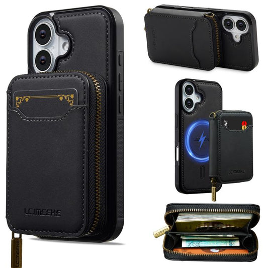 For iPhone 17 LC.IMEEKE L6 Series Zipper Card Bag MagSafe Magnetic Phone Case(Black) by LC.IMEEKE