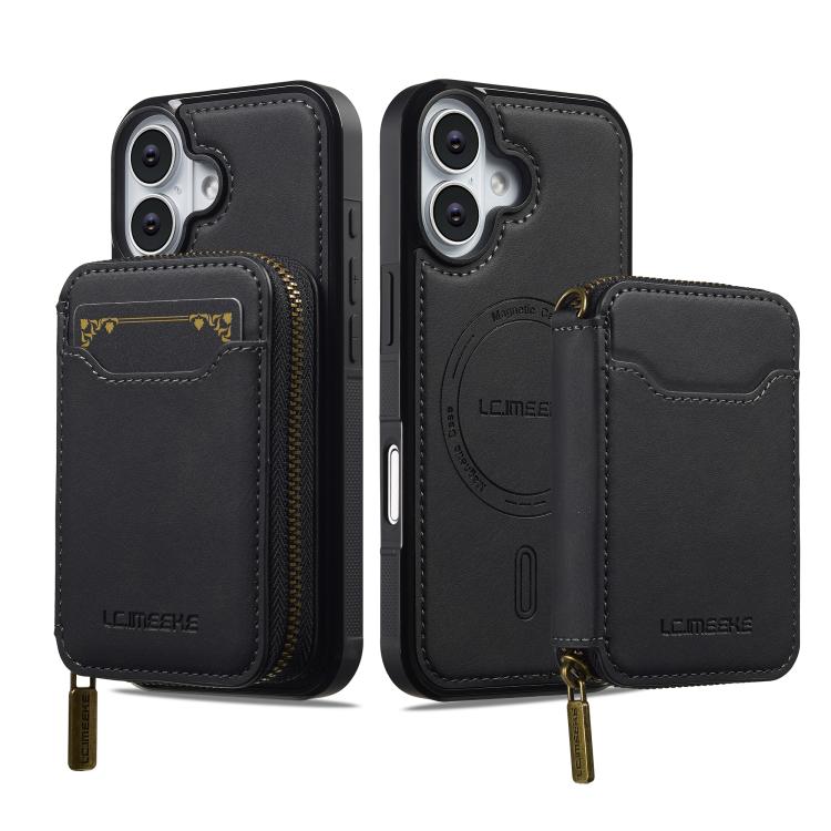 For iPhone 17 LC.IMEEKE L6 Series Zipper Card Bag MagSafe Magnetic Phone Case(Black) by LC.IMEEKE