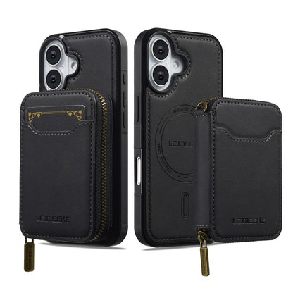 For iPhone 17 LC.IMEEKE L6 Series Zipper Card Bag MagSafe Magnetic Phone Case(Black) by LC.IMEEKE