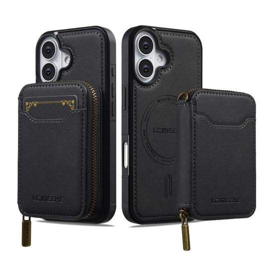 For iPhone 17 LC.IMEEKE L6 Series Zipper Card Bag MagSafe Magnetic Phone Case(Black) by LC.IMEEKE