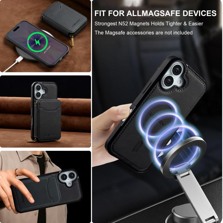 For iPhone 17 LC.IMEEKE L6 Series Zipper Card Bag MagSafe Magnetic Phone Case(Black) by LC.IMEEKE