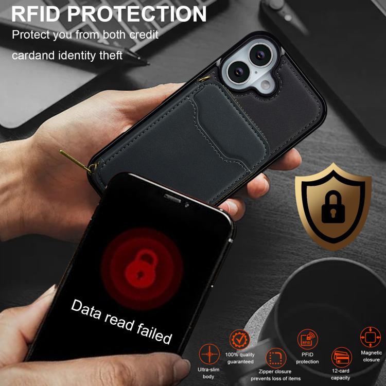 For iPhone 17 LC.IMEEKE L6 Series Zipper Card Bag MagSafe Magnetic Phone Case(Black) by LC.IMEEKE