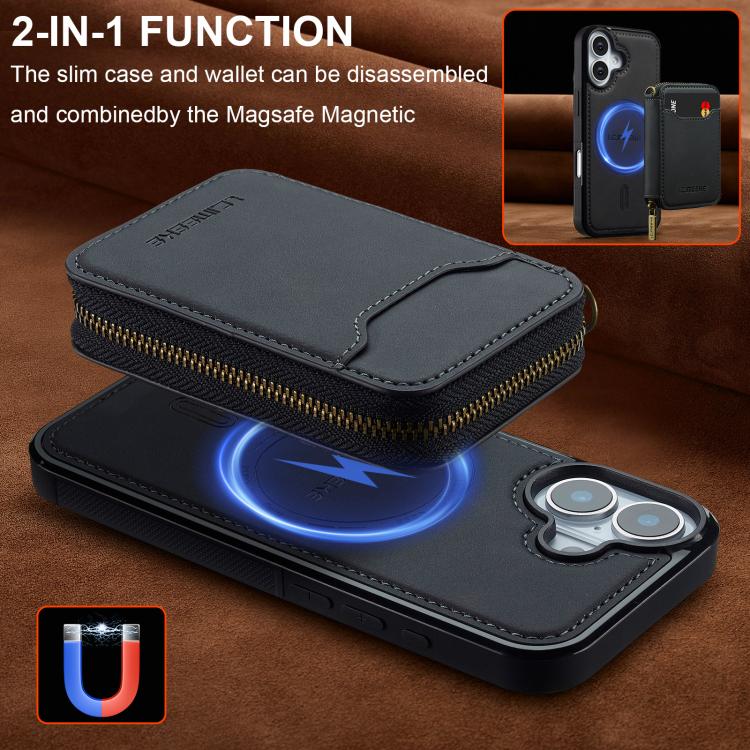 For iPhone 17 LC.IMEEKE L6 Series Zipper Card Bag MagSafe Magnetic Phone Case(Black) by LC.IMEEKE