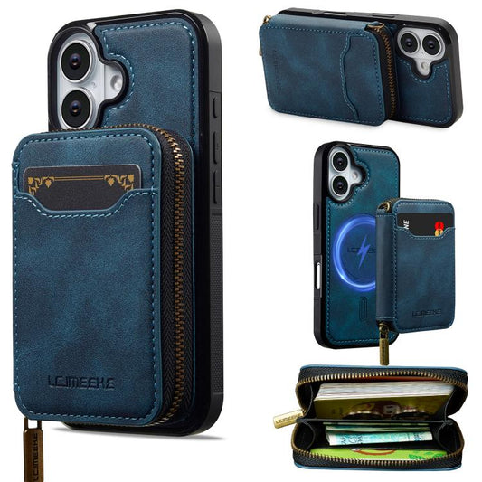 For iPhone 17 LC.IMEEKE L6 Series Zipper Card Bag MagSafe Magnetic Phone Case(Blue) by LC.IMEEKE