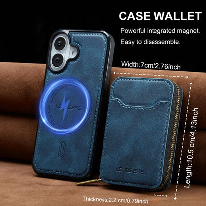 For iPhone 17 LC.IMEEKE L6 Series Zipper Card Bag MagSafe Magnetic Phone Case(Blue) by LC.IMEEKE