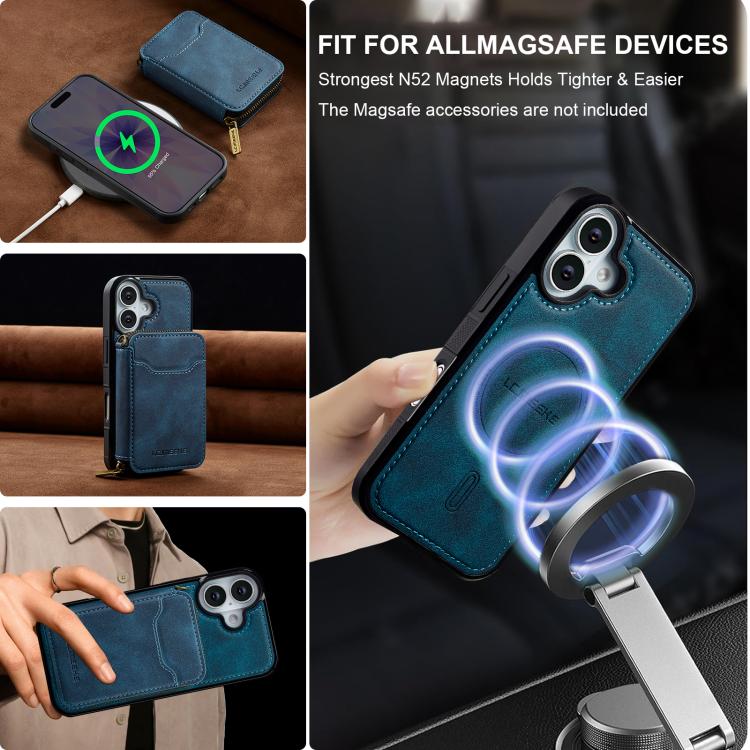 For iPhone 17 LC.IMEEKE L6 Series Zipper Card Bag MagSafe Magnetic Phone Case(Blue) by LC.IMEEKE