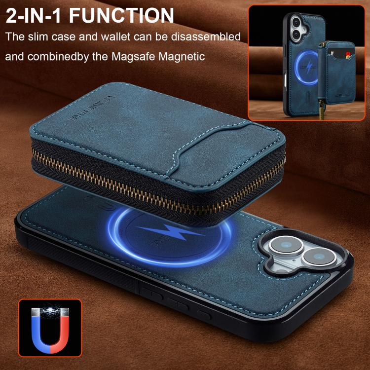 For iPhone 17 LC.IMEEKE L6 Series Zipper Card Bag MagSafe Magnetic Phone Case(Blue) by LC.IMEEKE