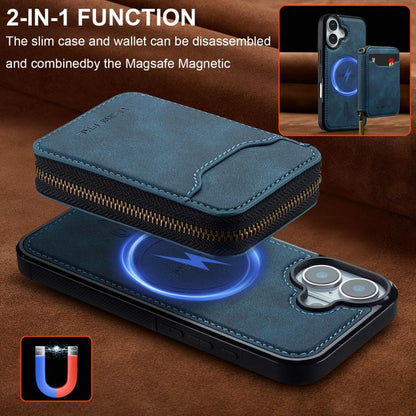 For iPhone 17 LC.IMEEKE L6 Series Zipper Card Bag MagSafe Magnetic Phone Case(Blue) by LC.IMEEKE