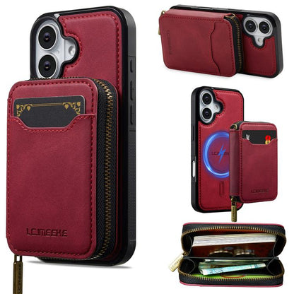 For iPhone 17 LC.IMEEKE L6 Series Zipper Card Bag MagSafe Magnetic Phone Case(Red) by LC.IMEEKE