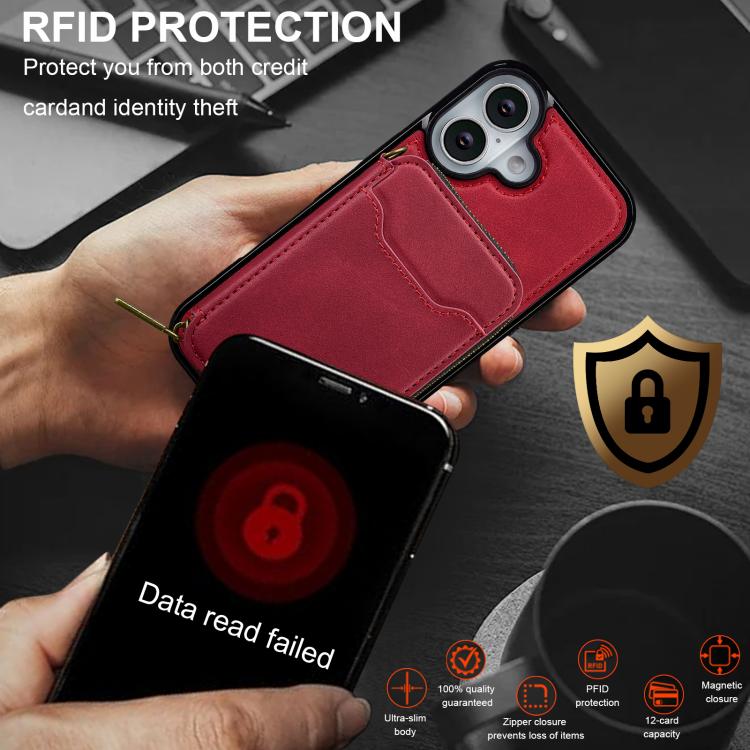 For iPhone 17 LC.IMEEKE L6 Series Zipper Card Bag MagSafe Magnetic Phone Case(Red) by LC.IMEEKE