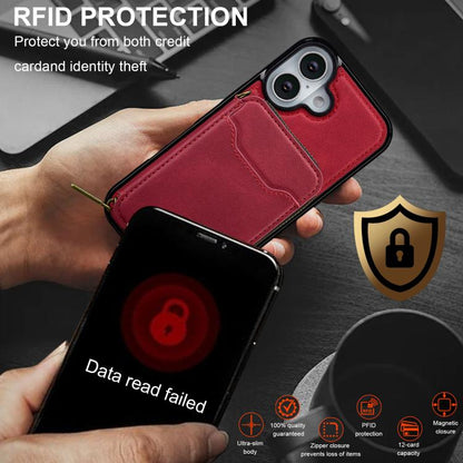 For iPhone 17 LC.IMEEKE L6 Series Zipper Card Bag MagSafe Magnetic Phone Case(Red) by LC.IMEEKE