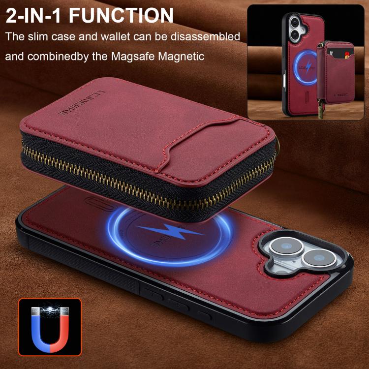 For iPhone 17 LC.IMEEKE L6 Series Zipper Card Bag MagSafe Magnetic Phone Case(Red) by LC.IMEEKE