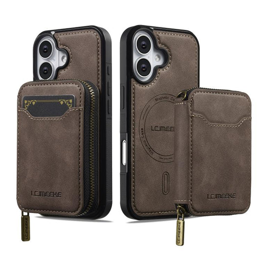 For iPhone 17 LC.IMEEKE L6 Series Zipper Card Bag MagSafe Magnetic Phone Case(Coffee) by LC.IMEEKE