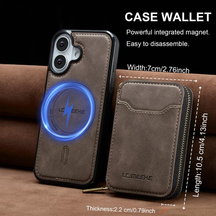 For iPhone 17 LC.IMEEKE L6 Series Zipper Card Bag MagSafe Magnetic Phone Case(Coffee) by LC.IMEEKE