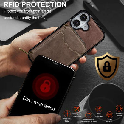 For iPhone 17 LC.IMEEKE L6 Series Zipper Card Bag MagSafe Magnetic Phone Case(Coffee) by LC.IMEEKE