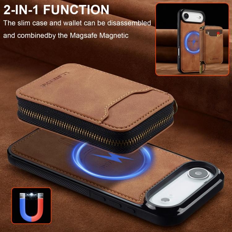 For iPhone Air LC.IMEEKE L6 Series Zipper Card Bag MagSafe Magnetic Phone Case(Brown) by LC.IMEEKE