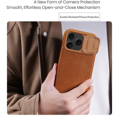 For iPhone 17 Pro NILLKIN QIN Series Pro Sliding Camera Cover Design Leather Phone Case(Brown) by NILLKIN