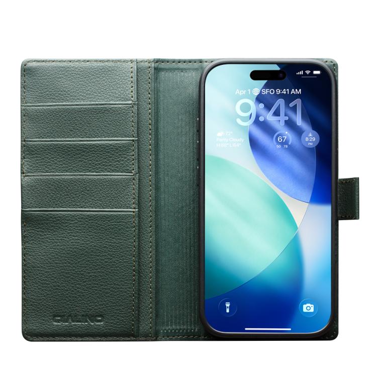For iPhone 17 Pro QIALINO Classics 3rd Genuine Leather Phone Case(Cyan) by QIALINO