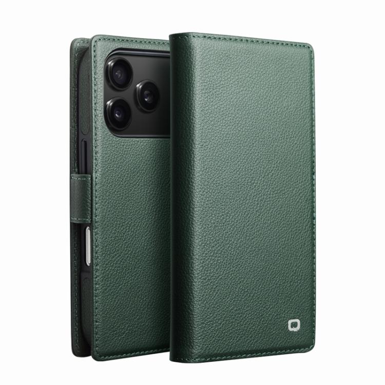 For iPhone 17 Pro Max QIALINO Classics 3rd Genuine Leather Phone Case(Cyan) by QIALINO