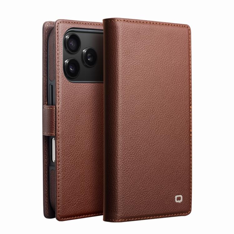 For iPhone 17 Pro Max QIALINO Classics 3rd Genuine Leather Phone Case(Brown) by QIALINO