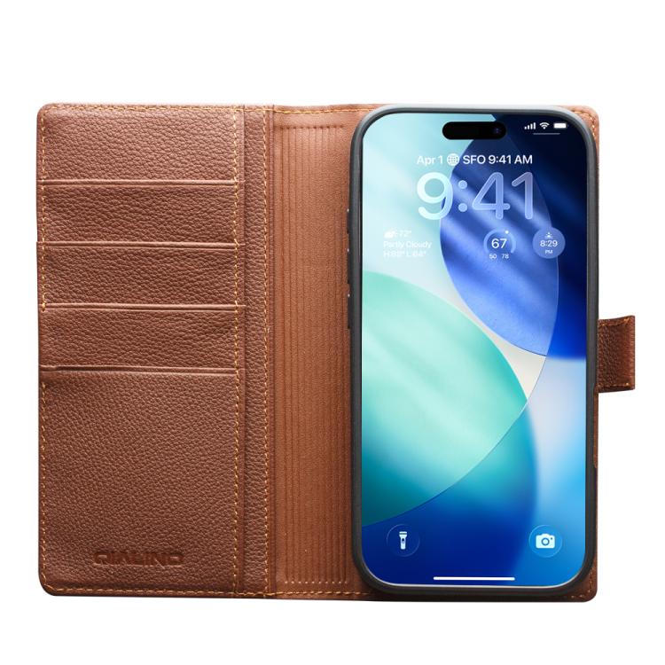 For iPhone 17 Pro Max QIALINO Classics 3rd Genuine Leather Phone Case(Brown) by QIALINO